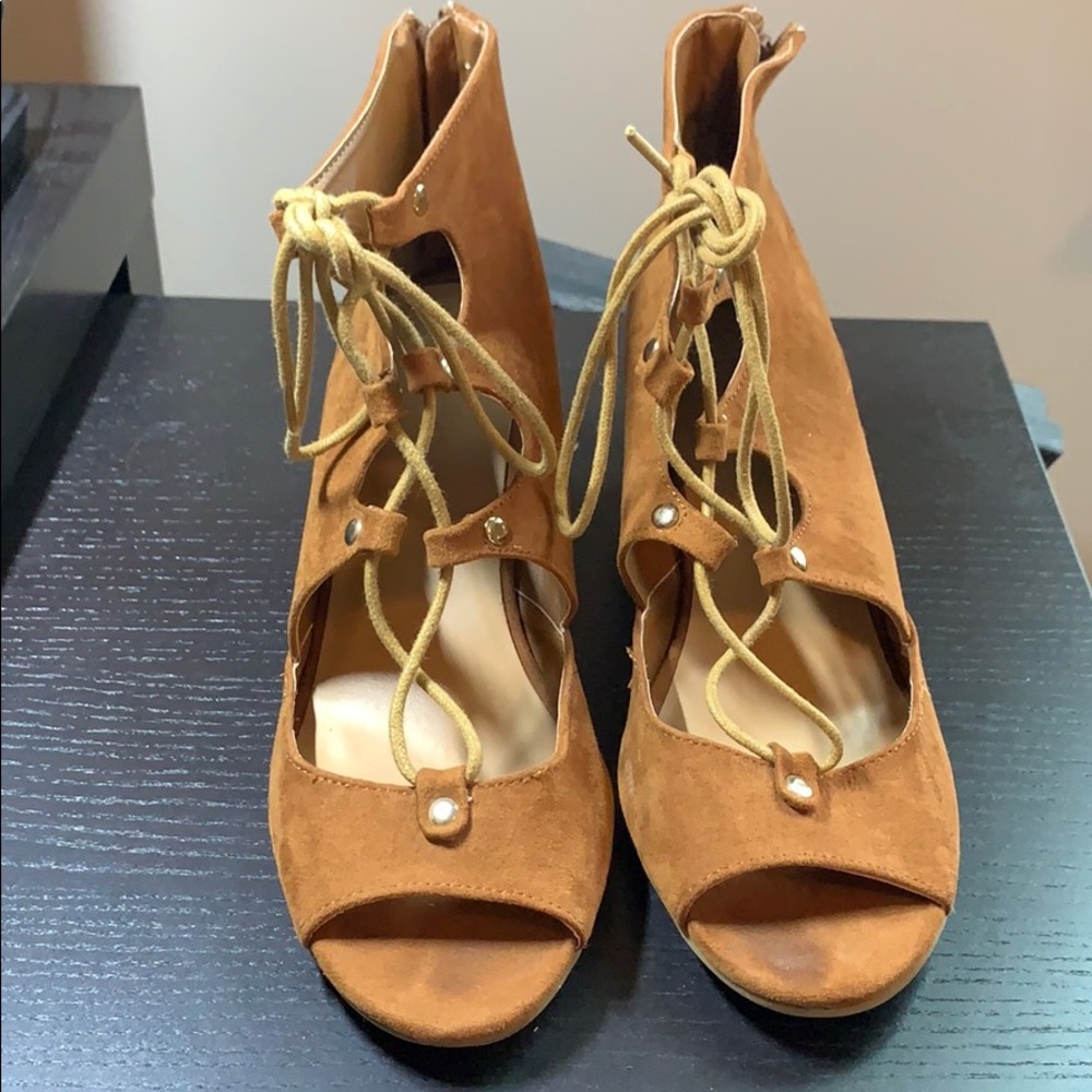 Light Brown Cut-Out String Up Heels